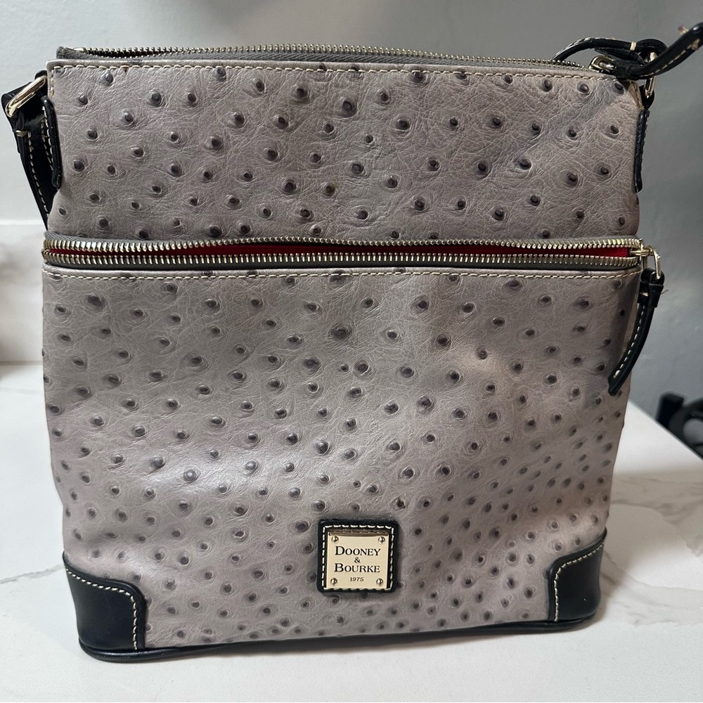 Dooney & Bourke Grey Ostritch Letter Carrier Purse